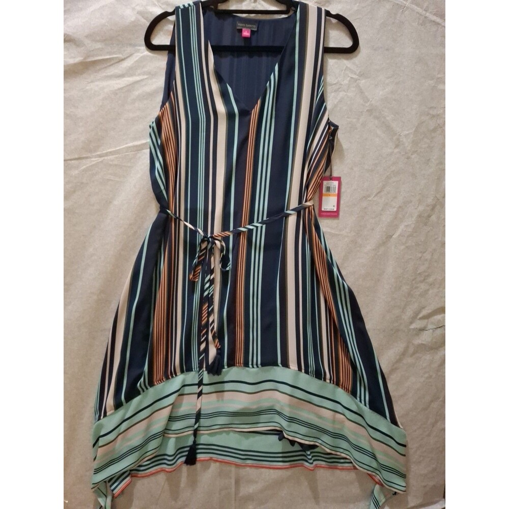 VINCE CAMUTO Sleeveless V-Neck Asymmetrical Women's Multicolor Stripe Dress S